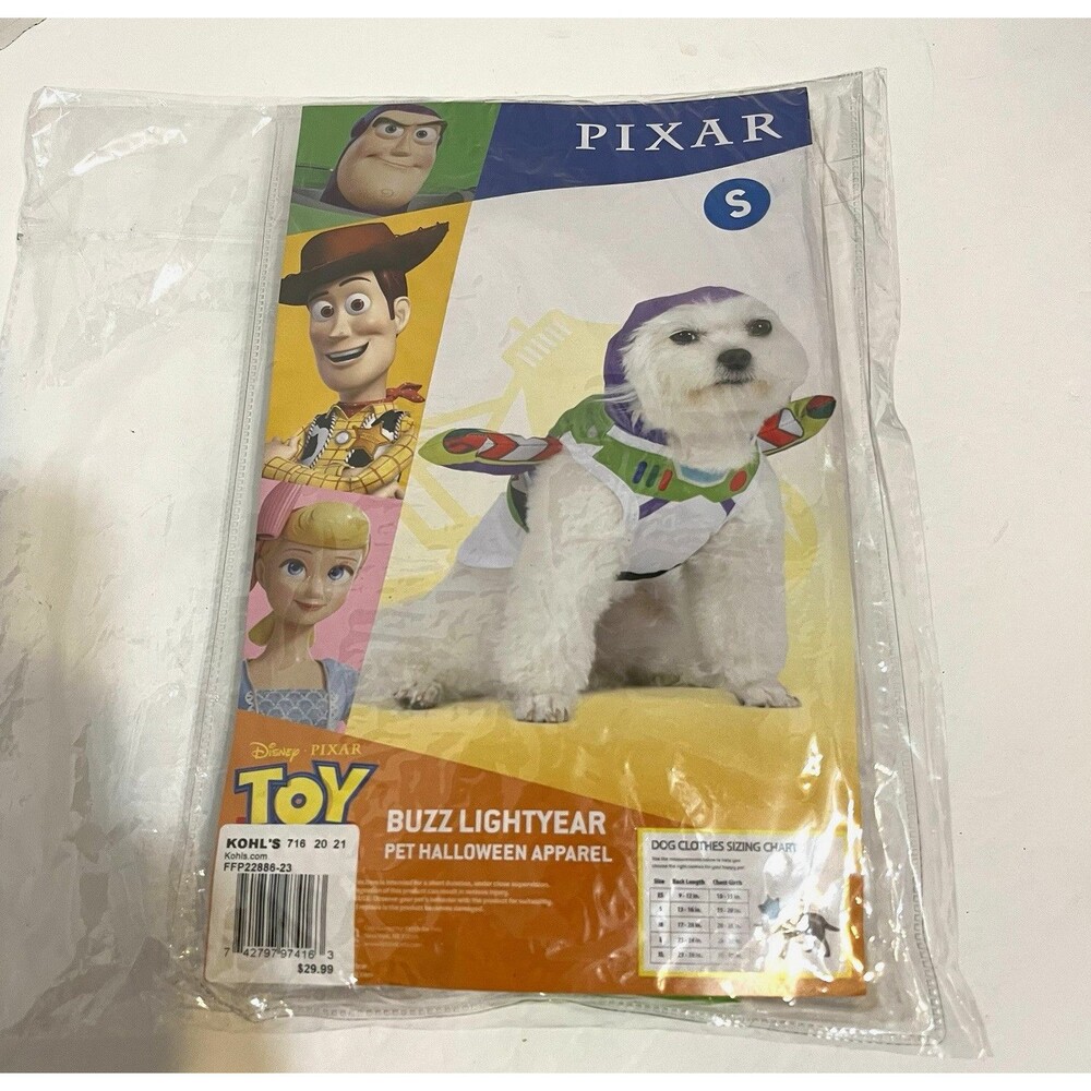 Disney Pixar Buzz Lightyear Dog Costume Size S Polyester Multicolor